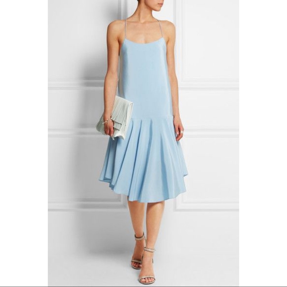 Tibi Asymmetrical Ice Blue 100% Silk Backless Midi Dress